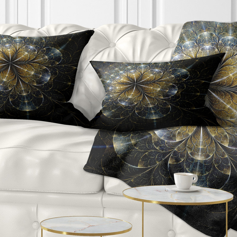Coussin décoratif grande fleur mystique doré