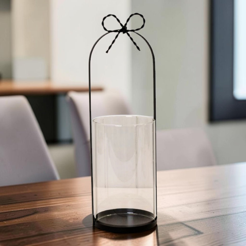 Large Black Metal Candle Holder with Bow