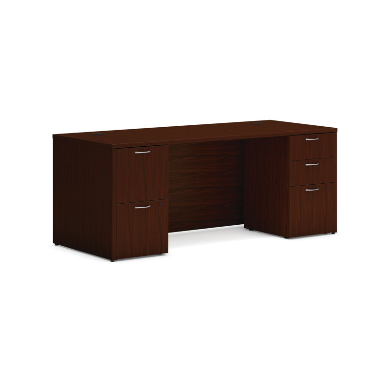 HON MOD Double Pedestal Desk, Traditional Mahogany, 29"H x 72" W x 30" D