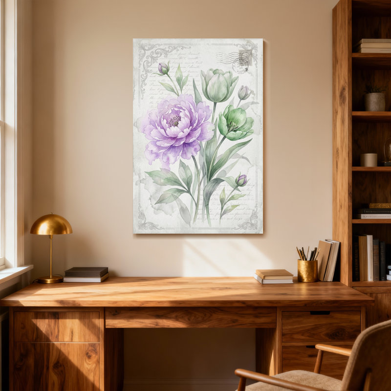 Plantes et fleurs, reproduction d'art rétro à l'aquarelle florale, H 48 po x l 32 po