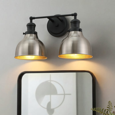 15.98" 2-Light Modern Industrial Vanity Light, Matte Black & Brushed Nickel with Metal Bowl Shades