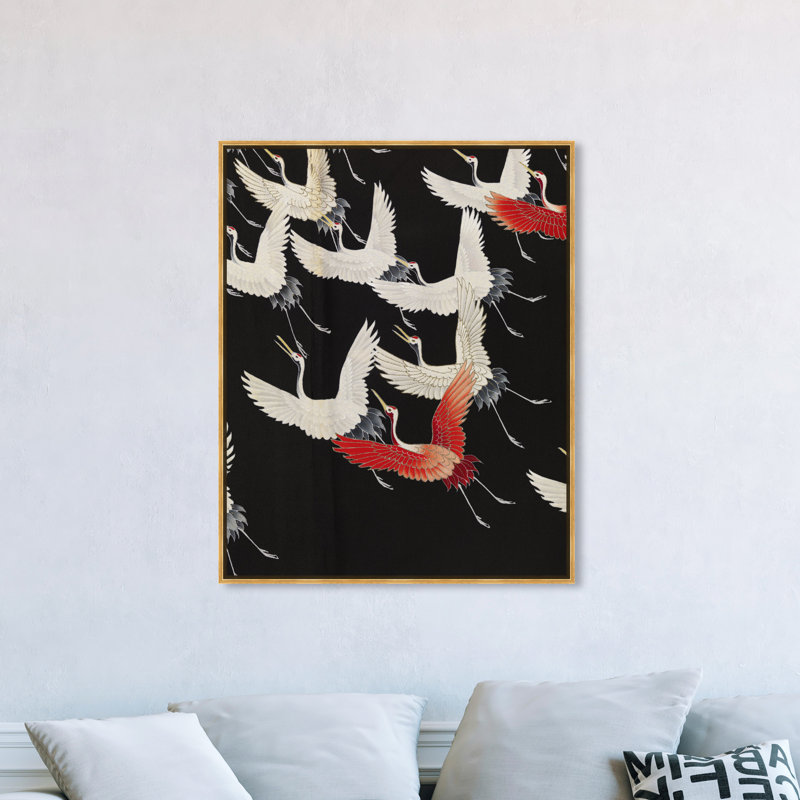 Beaucoup d'oiseaux - peinture sur toile, H 45 po x l 36 po, Toile avec cadre or