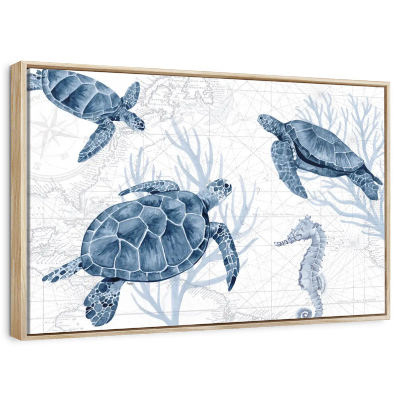 Bleu profond I sur blanc, Cadre flottant en bois naturel, 46 po x 31 po