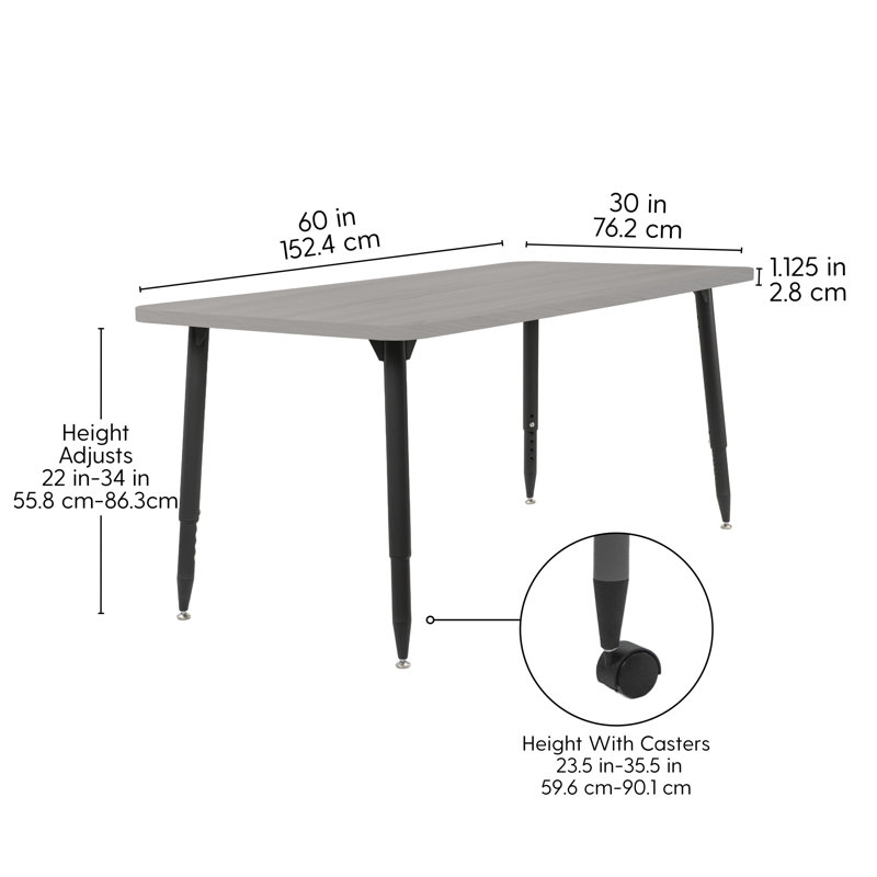 Table d'activité Adapte 24 x 36, 30 po x 60 po, Bois gris clair / noir