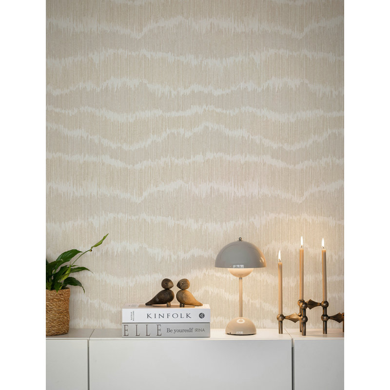 Papier peint rayé ikat neutre ondulé, Natural