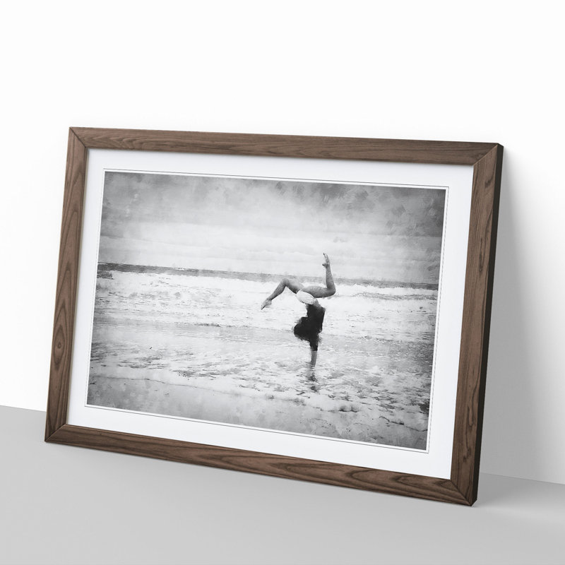 Beach Gymnastics - Picture Frame Painting, Walnut Framed, 48cm H x 65cm W x 2cm D