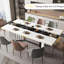 71 po Grande table de salle à manger rectangulaire blanche pour 4 5 6 7 personnes avec un plateau de table imperméable en bois de couleur marbre de 35 pouces, une table de repas familiale luxueuse et réglable de 6 pieds pour la cuisine et le salon