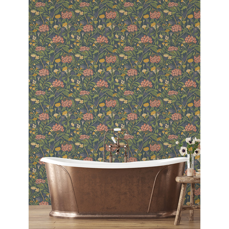 Latika Hydrangea Garden 33' L x 20.9" W Wallpaper Roll, Blue