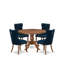 Ensemble de table de cuisine 5 pièces en polyester, 4 chaises de salle à manger bleu marine, dossiers capitonnés et une table ronde de 48 po au fini noyer antique.-2104614754