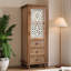 Armoire de rangement rustique en bois avec porte découpée décorative et 3 tiroirs