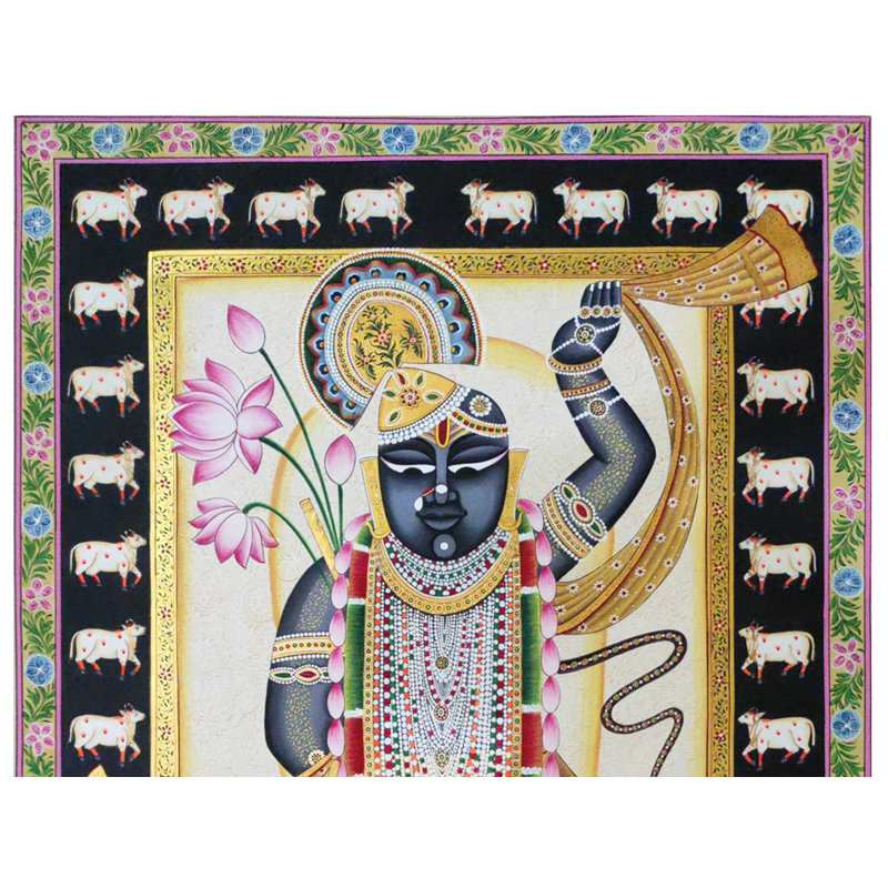 Divinité indoue Shrinathji | Art Pichwai | Aquarelle sur coton