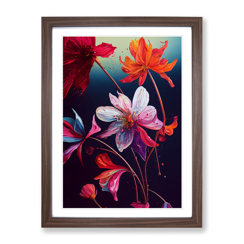 Drip Flowers No.4 - Framed Print, 34cm H x 25cm W x 2cm D, Walnut