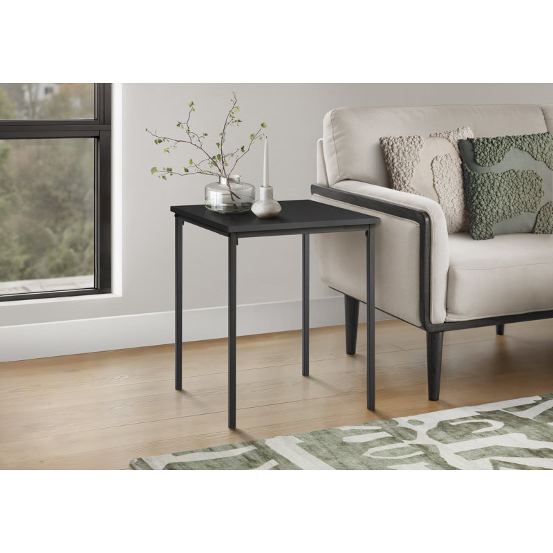 Table d'appoint, H 22 po, table d'appoint, bout, petite table de chevet, carré, chambre à coucher, salon, stratifié noir, métal noir, contemporain, moderne