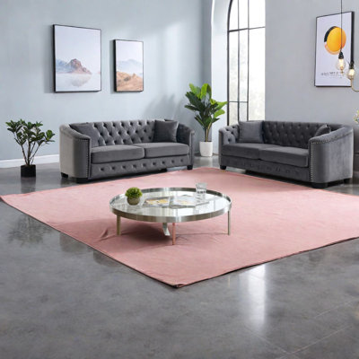 Ensemble de canapés compressibles, Chesterfield 6 places en velours gris pour la maison et la famille