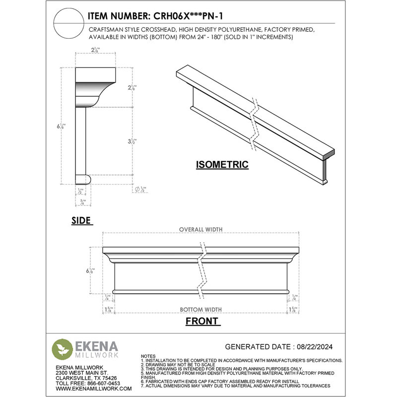 Traverse Endurathane Craftsman, largeur du bas 32 po x largeur du haut 35 1/8 po x H 6 1/8 po x P 1/2 po, apprêtée en usine
