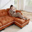 Canapé en L Chenille Cloud avec causeuse en L avec 4 coussins, repose-pieds mobile à garniture pom-pom capitonnée, conception ergonomique, canapé à assise profonde facile à assembler pour le salon, le bureau, un appartement, orange-1065213121-1065213124