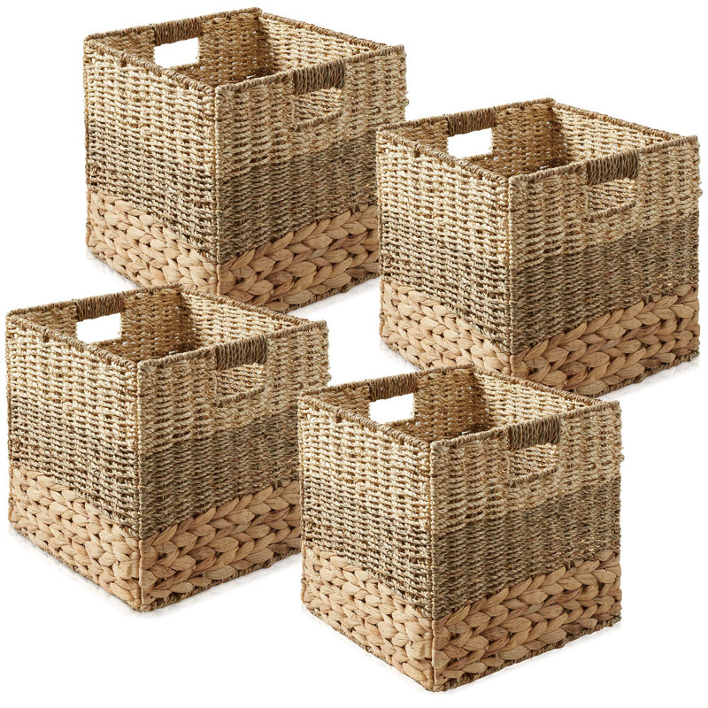 10.5" Mixed Weave Hyacinth Seagrass Storage Basket Cubes, Natural - Set of 4, 59.84 Quart