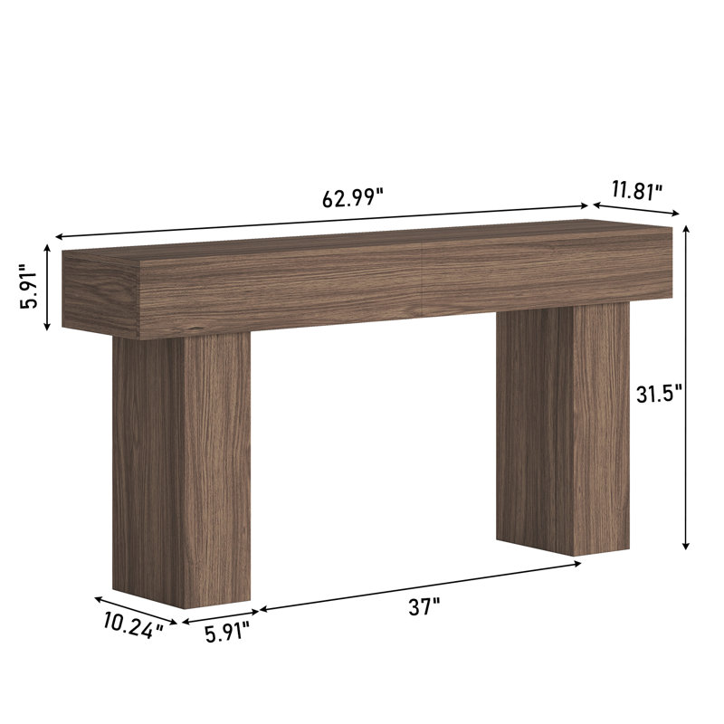 63 Inch Long Console Table For Entryway, Farmhouse Wood Rectangular Sofa Table Behind Couch Table, Narrow Entryway Table For Living Room, Entrance, Hallway, Foyer, Easy Assembly, Brown