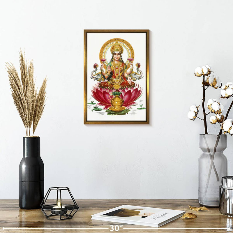 Déesse Lakshmi, Cadre flottant doré, 9" x 13"
