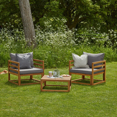 Rimasha 2 Garden Armchairs with Coffee Table Set - Grey