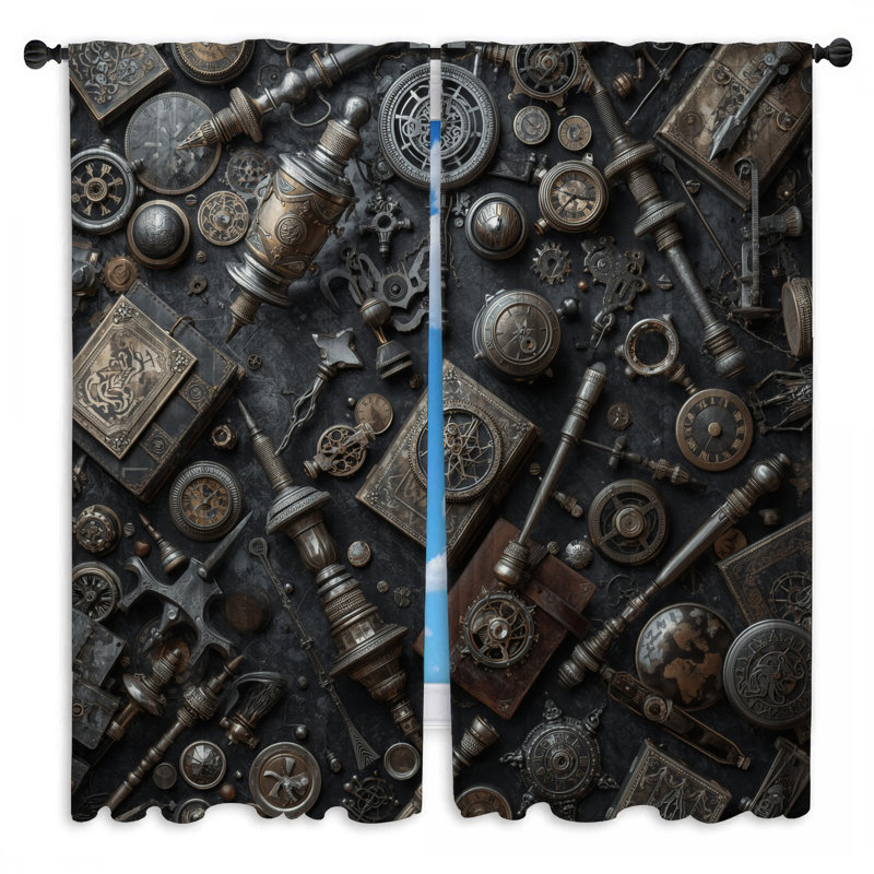 Rideaux de fenêtre Steampunk Gears Clocks Steampunk, 112in x 76in - 2 panels, Transparent