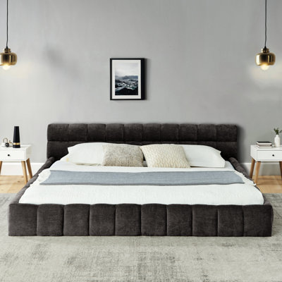 King Size Upholstered Bed With Thick Fabric, Headboard, Dark Gray, Modern Style, Platform Bed, No Box Spring Needed In Gray Chenille, Comfortable Sleep, Spring, Easy Assembly