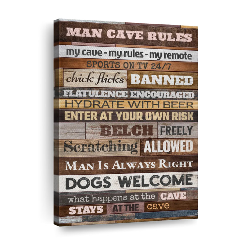 «Man Cave Rules I», reproduction sur toile, H 51 po x l 34 po x P 1,25 po