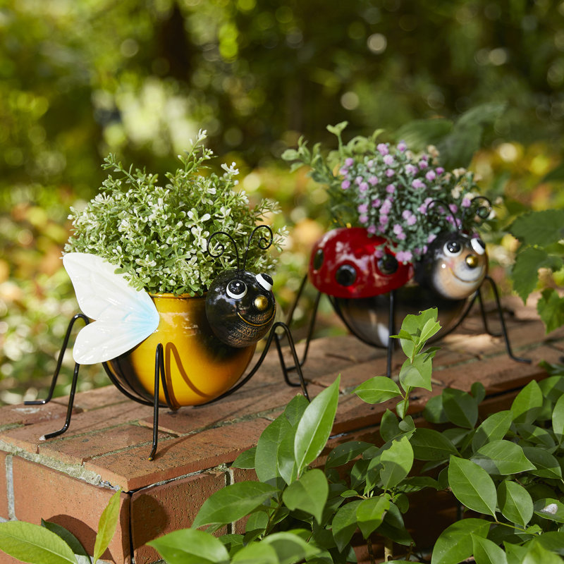 Ensemble de 2 pots à fleurs et abeilles en métal 10 "avec trou de drainage