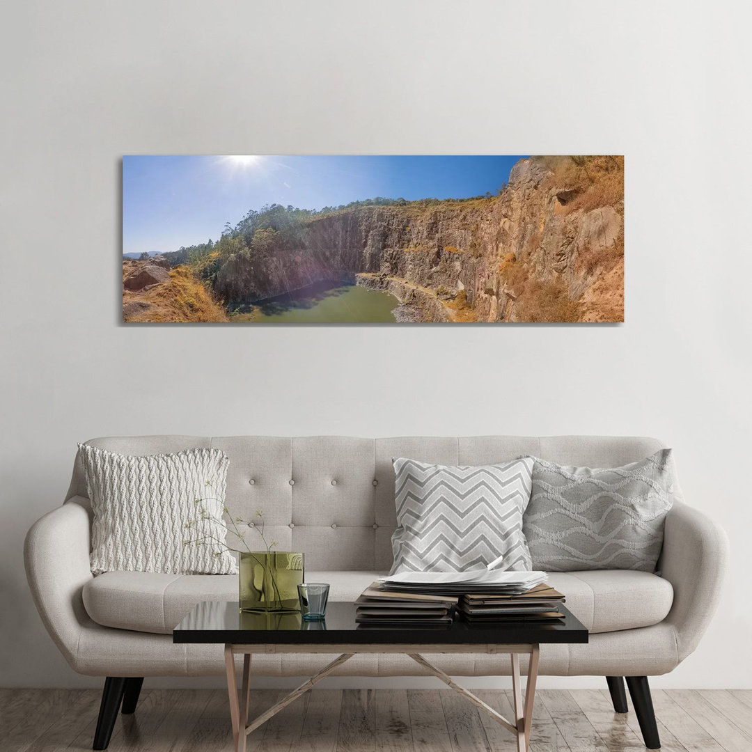 Mountain Landscape With Lake And Blue Sky by Glauco Meneghelli - Wrapped Canvas Panoramic Print