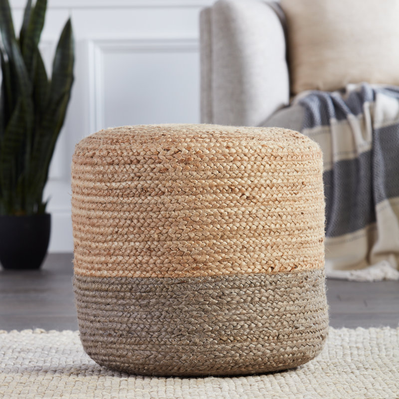 Oliana Artisan Braided Jute Pouf in Taupe & Natural - 18" Round