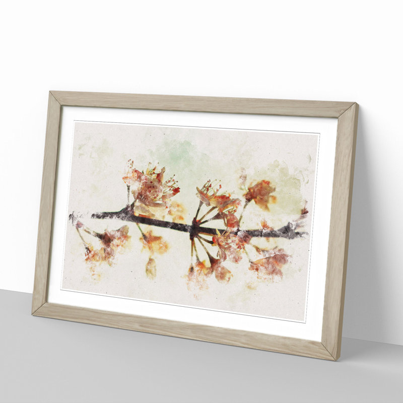 Pink Cherry Blossom Flowers Vol.12 - Picture Frame Graphic Art, 36cm H x 48cm W x 2cm D, Oak Framed