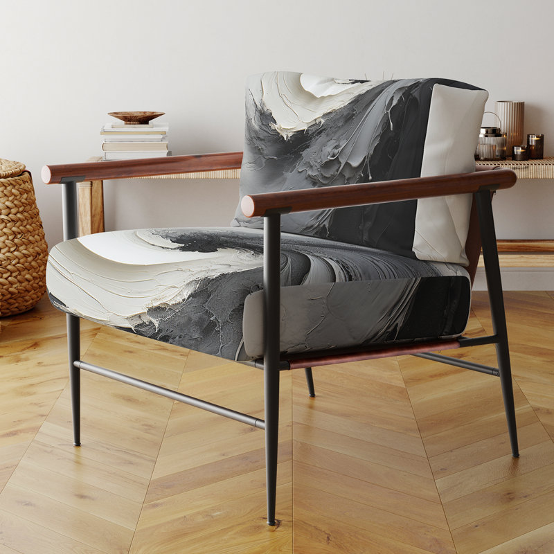 Infinite Motion II - Fauteuil rembourré moderne, fauteuil d'appoint à motif en spirale, Noir, noir, noir, noir