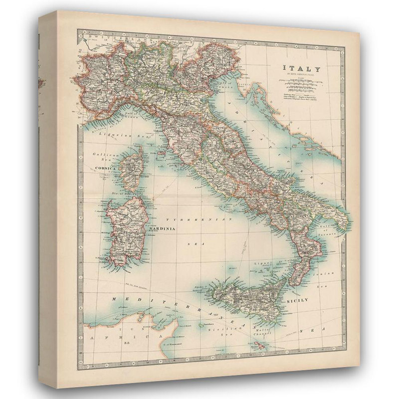 Art sur toile tendue Lark Manor ™ Johnston, Johnstons Map of Italy, H 44 po x l 36 po
