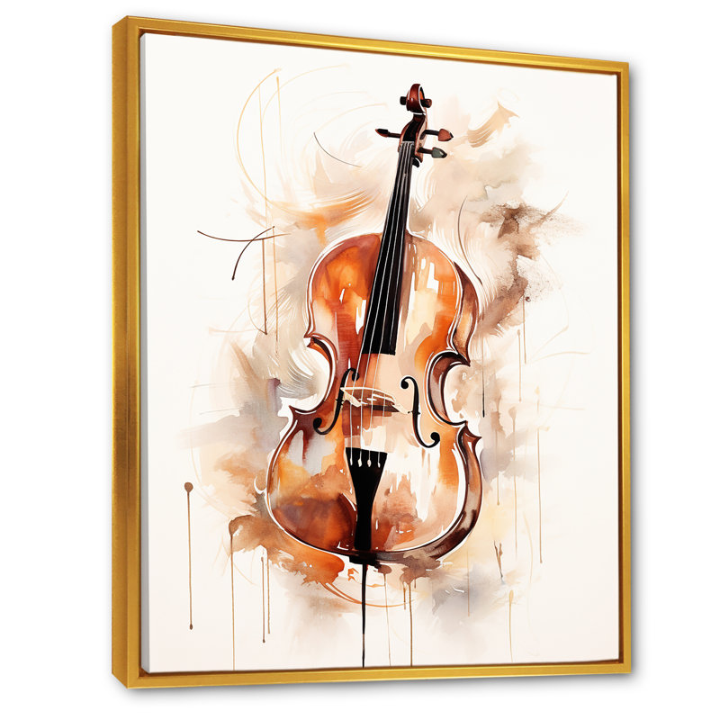 Cello Contour Rich Brown IV sur toile, Cadre flottant doré, H 44 po x l 34 po x P 1,5 po