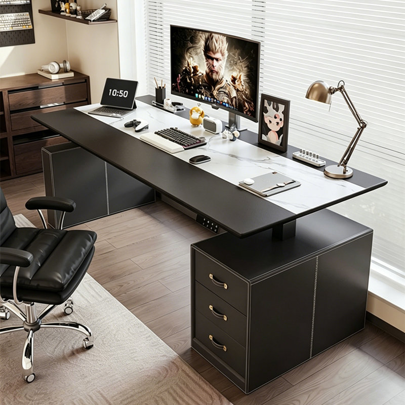 Bureau moderne réglable en hauteur 62,99 po, H 46,85 po x l 62,99 po x P 27,56 po