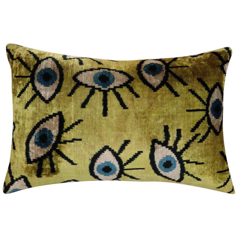 Coussin décoratif géométrique, 16 po x 24 po, Rectangulaire, Or / Bleu