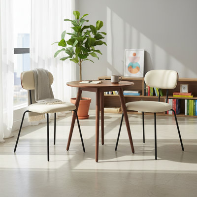 19'' H Modern Linen-like Fabric Upholstered Dining Chair With Metal Legs