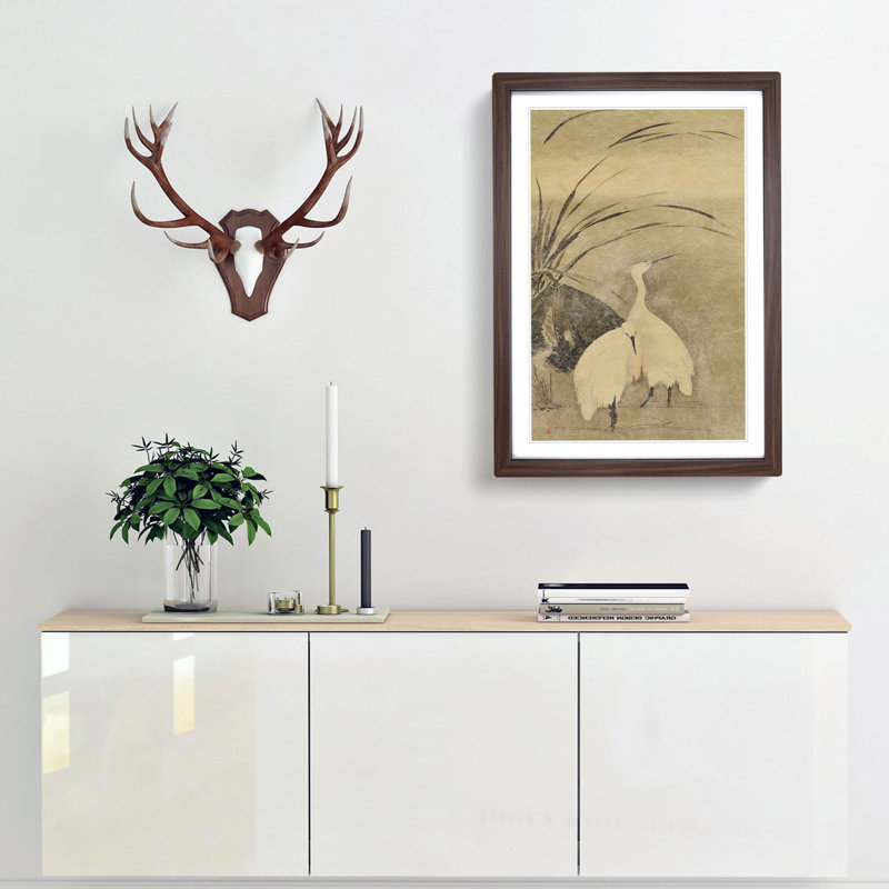 Two Egrets by Sakai Hoitsu - Framed Print, 65cm H x 48cm W x 2cm D, Walnut Framed