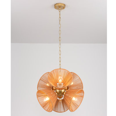6-light Boho Rattan Chandelier Rope Chandelier Pendant Light Fixture Farmhouse Rustic