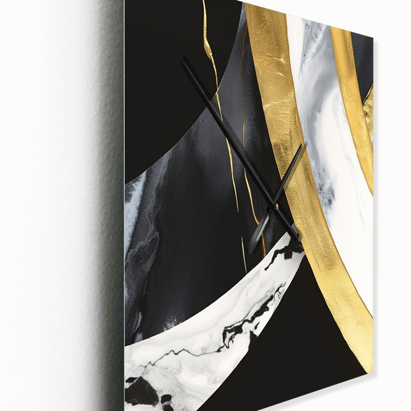 Horloge murale abstraite noire et dorée Harmony Of Marble IV, H 32 po x l 24 po