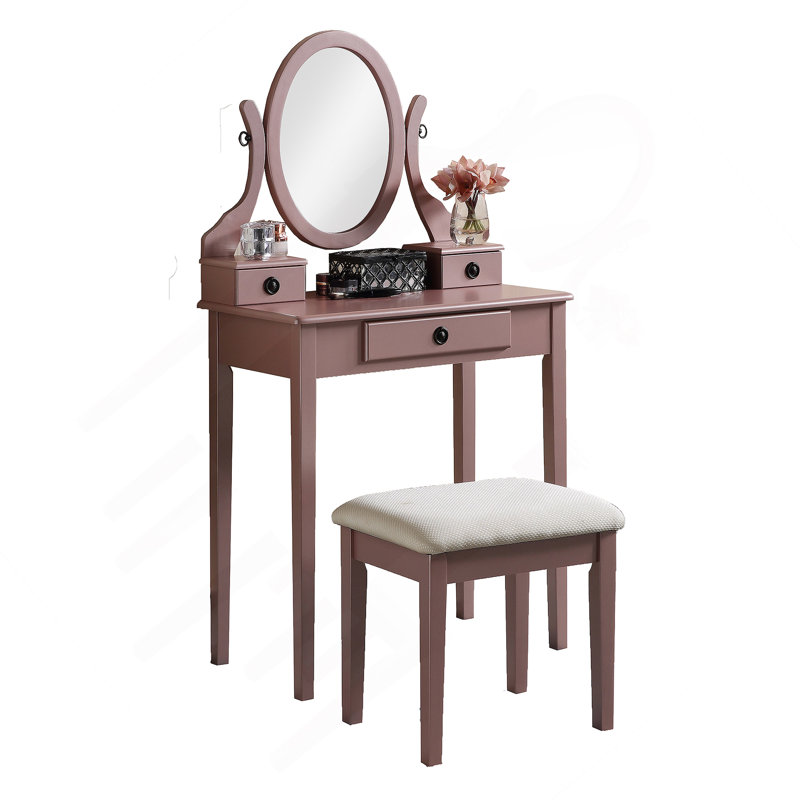 Moniys Wood Moniya Makeup Vanity Table And Stool Set, Rose Gold