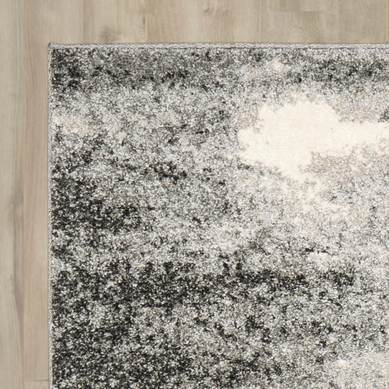Tapis gris et ivoire abstrait Kruse, Rectangle 9 pi x 12 pi, Grey
