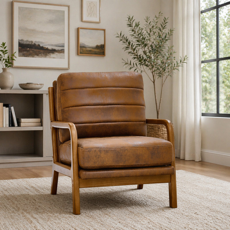 Chaise d'appoint rembourrée en bois massif, Marron clair