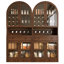 Bar à vin de 71 po de haut en verre arqué, armoire de rangement autoportante avec porte-bouteilles, porte-verre et tiroir-130629321