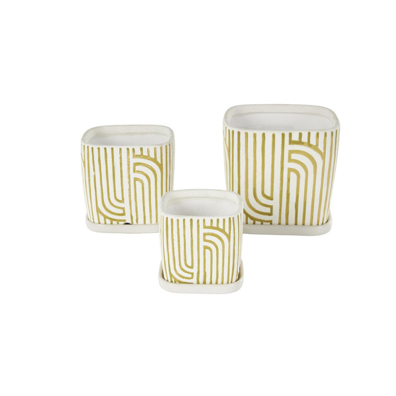 Ensemble de pots à fleurs en céramique 3 pièces Cole and Grey, Blanc / Doré