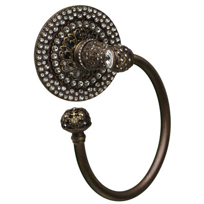 Juliane Grace II swing towel smooth ring left with 225 Swarovski Clear Crystals in Antique Brass