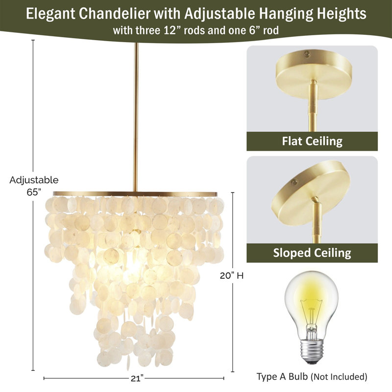 Isla Capiz Shell Elegance Chandelier with Gold Accents