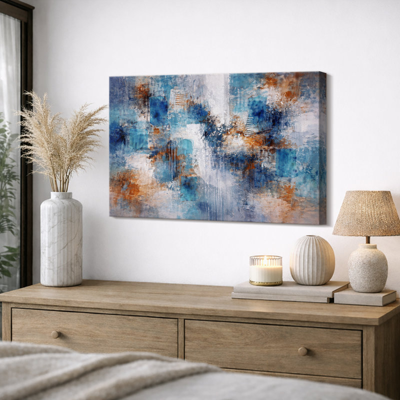 Abstrait bleu brun, composition géométrique, images de salon contemporain, impression sur toile encadrée, Toile tendue