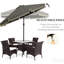 Parasol 9 pi gris foncé Fonction d'inclinaison et de manivelle à bouton-poussoir. Table d'extérieur à volants avec pompons, 8 nervures pour le jardin, la terrasse et la piscine. 45 degrés réglable à partir du soleil. Transport facile. Composé