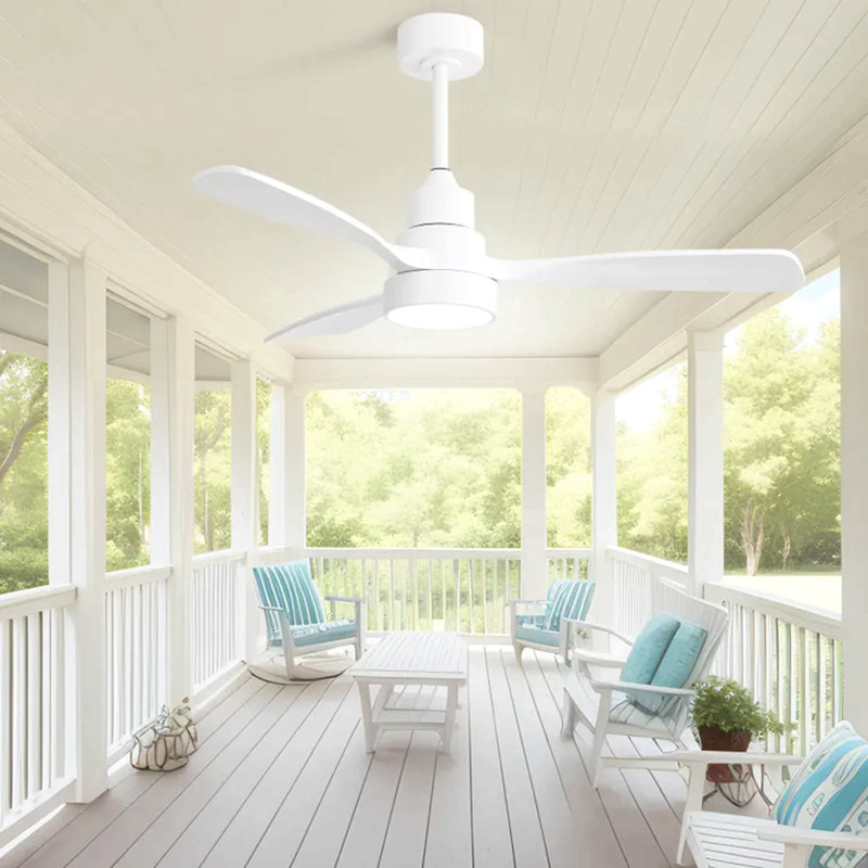 Ventilateur de plafond 48 pouces avec 3 pales en bois massif et télécommande, White, White
